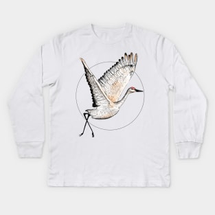 Flying Sandhill Crane Illustration / Crane Bird Drawing / Flying Crane Art Print Kids Long Sleeve T-Shirt